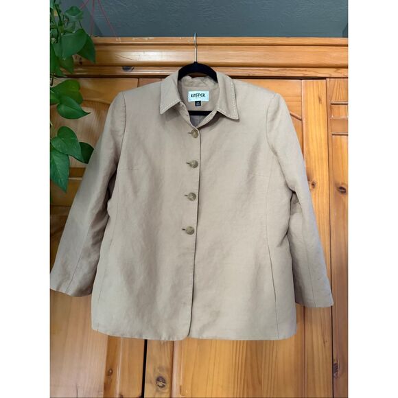 Kasper Petite Linen Blend Blazer Jacket Size 14P – Beige Tan, Classic - Picture 3 of 12